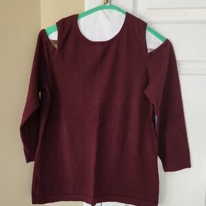 Ann Taylor Maroon Cold Shoulder Blouse, Size Medium
